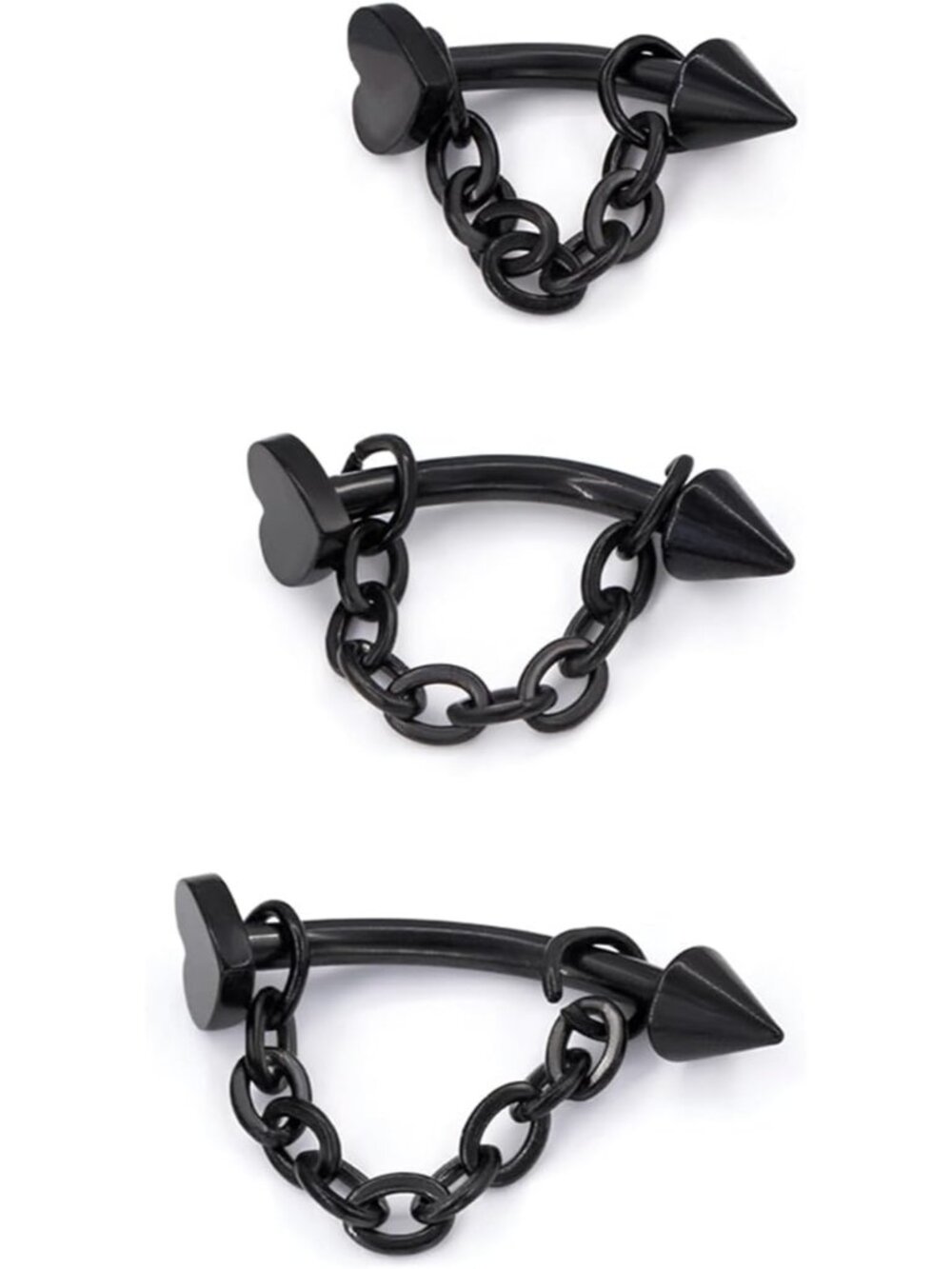 3 Pcs 316L Stainless Steel 16G Tragus Helix Rook Piercing Jewelry with Chain, Ca